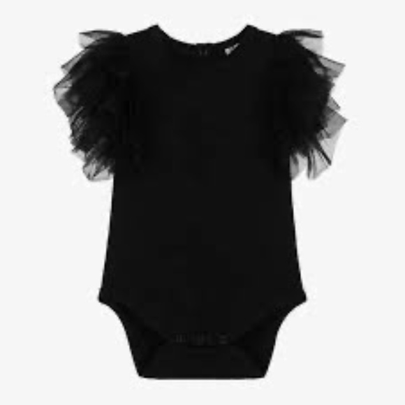 NWT The Tiny Universe Black Organic Bodysuit Tulle Ruffles 12 Months - Picture 9 of 9